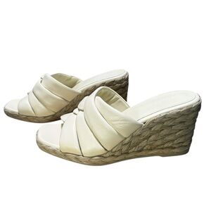 New Vince Gilian Leather Espadrille Wedge Ivory Sandals